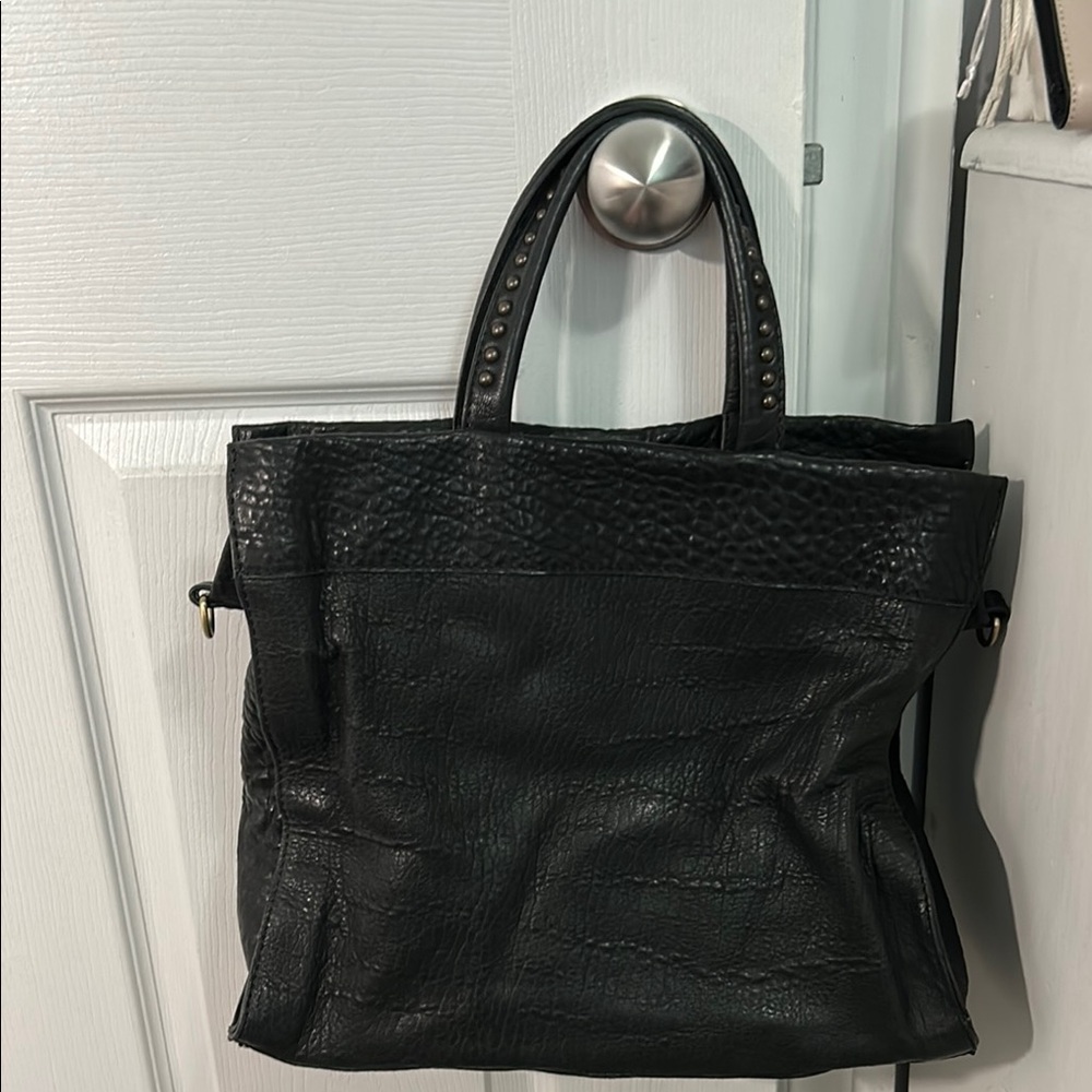 Maxon Collection Black Textured Leather Tote